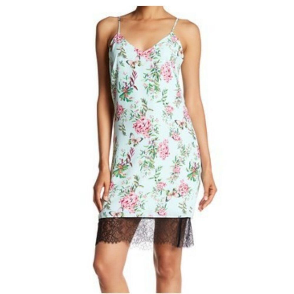 NWT Adelyn Rae Lydia Woven Printed Slip Dress Large Light Blue Size L